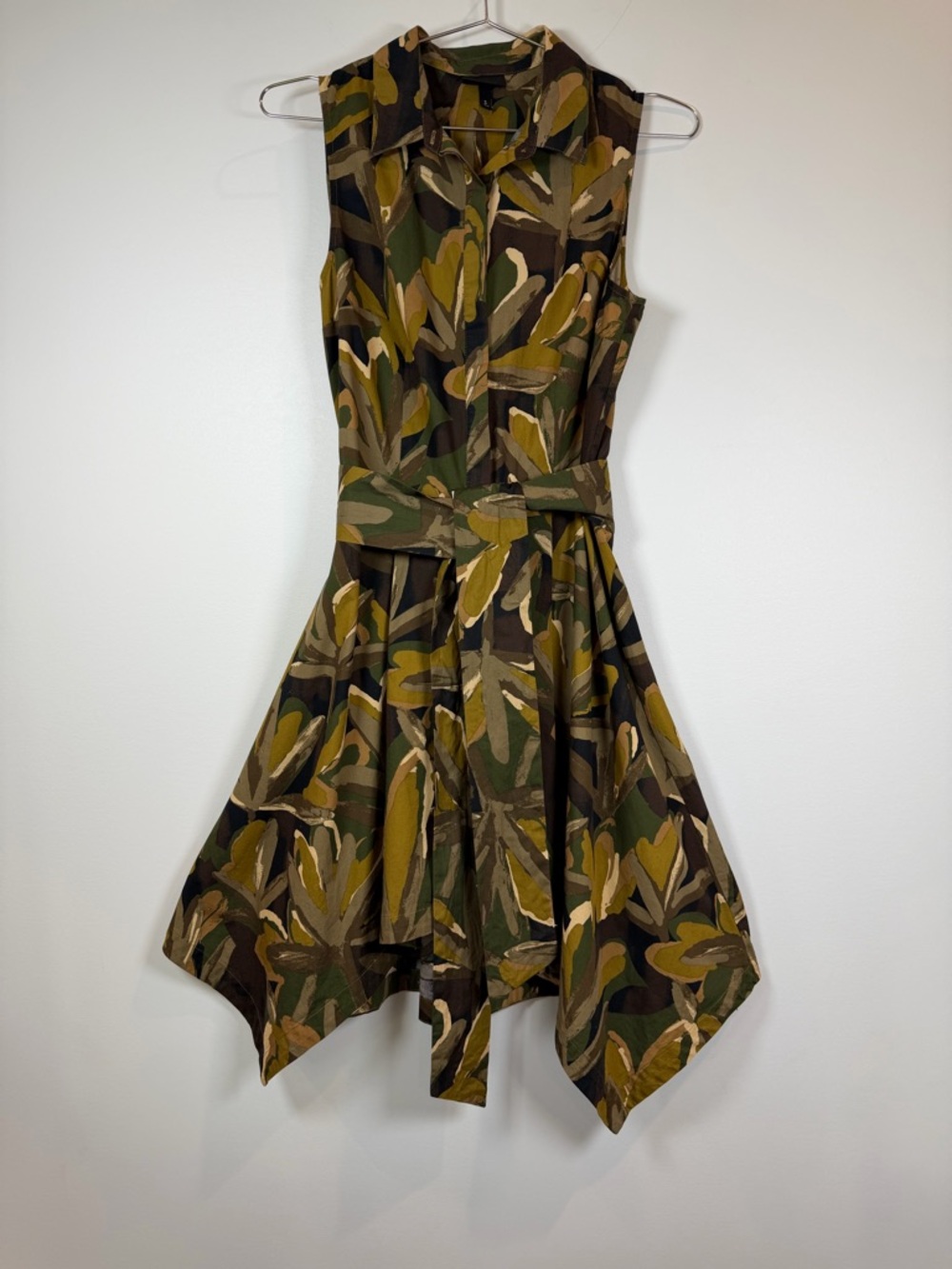 Who What Wear Woman Sleeveless Camo Shirt Dress Belted Small Green Asymmetrical